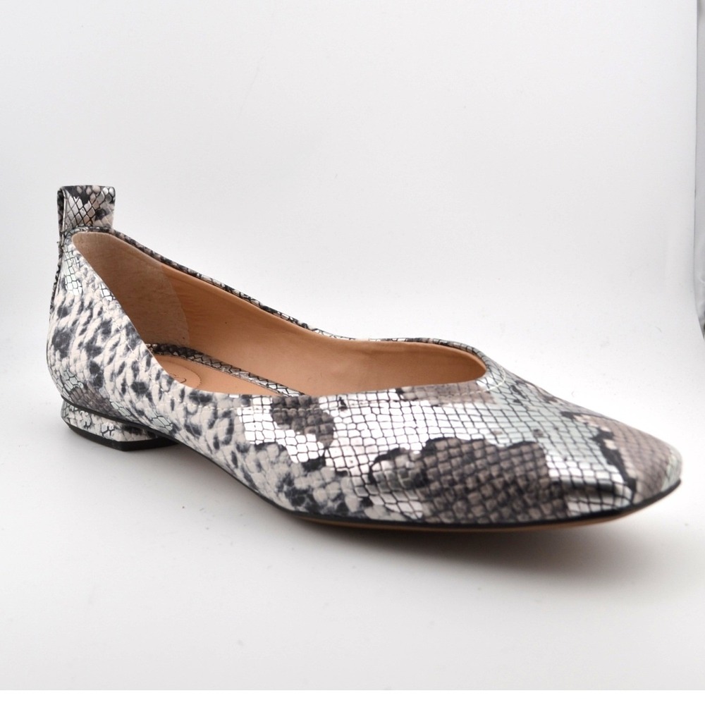 Franco Sarto A-Vianna Flats Women 9M Silver Snake Print Square Toe Womens 9